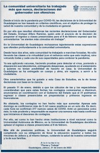 La Máxima Casa de Estudios destaca que resultan ofensivas las recientes declaraciones de Enrique Alfaro Ramírez